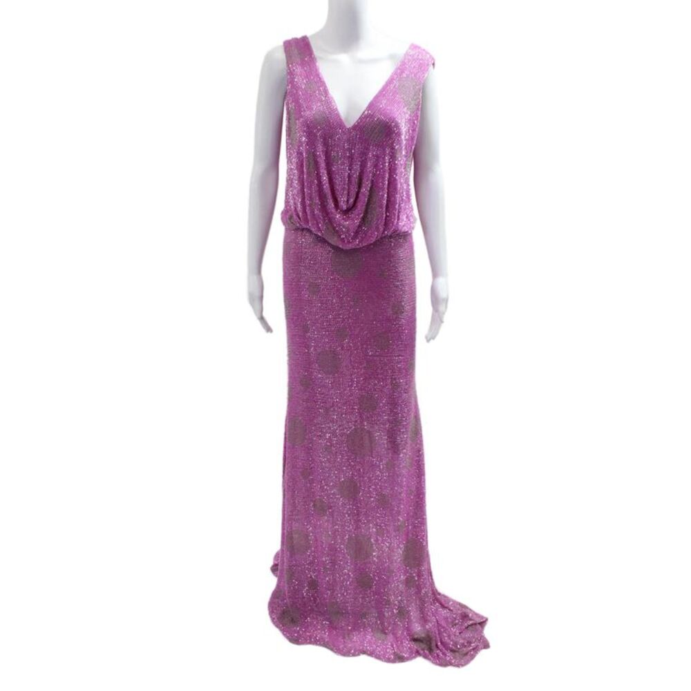 Naeem Khan Women Blouson Maxi Dress Pink V-Neck Sleeveless Zip Size S